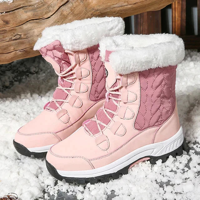 Women's Snowboots – Mid-Height – Padded – Faux Fur Trim – Lace-Up Grip Sole - Image 3