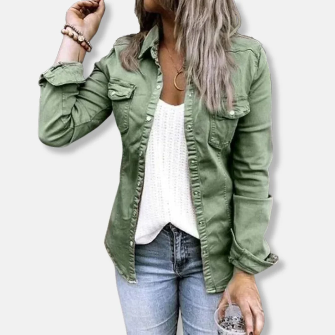 Ladies Denim Jacket – Tailored Fit – Buttons – Chest Pockets – Breathable Casual Model - Image 3