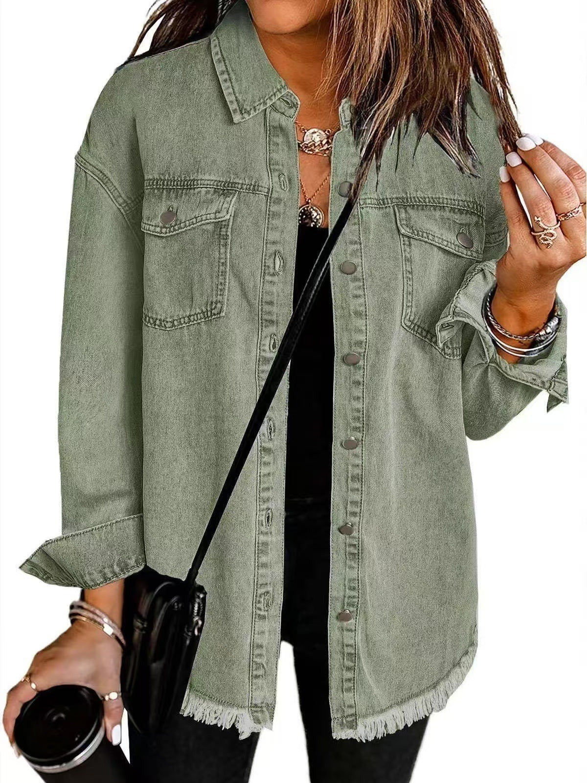 Women's denim jacket – Relaxed fit – Button fastening – Frayed hem – Casual style - Image 4