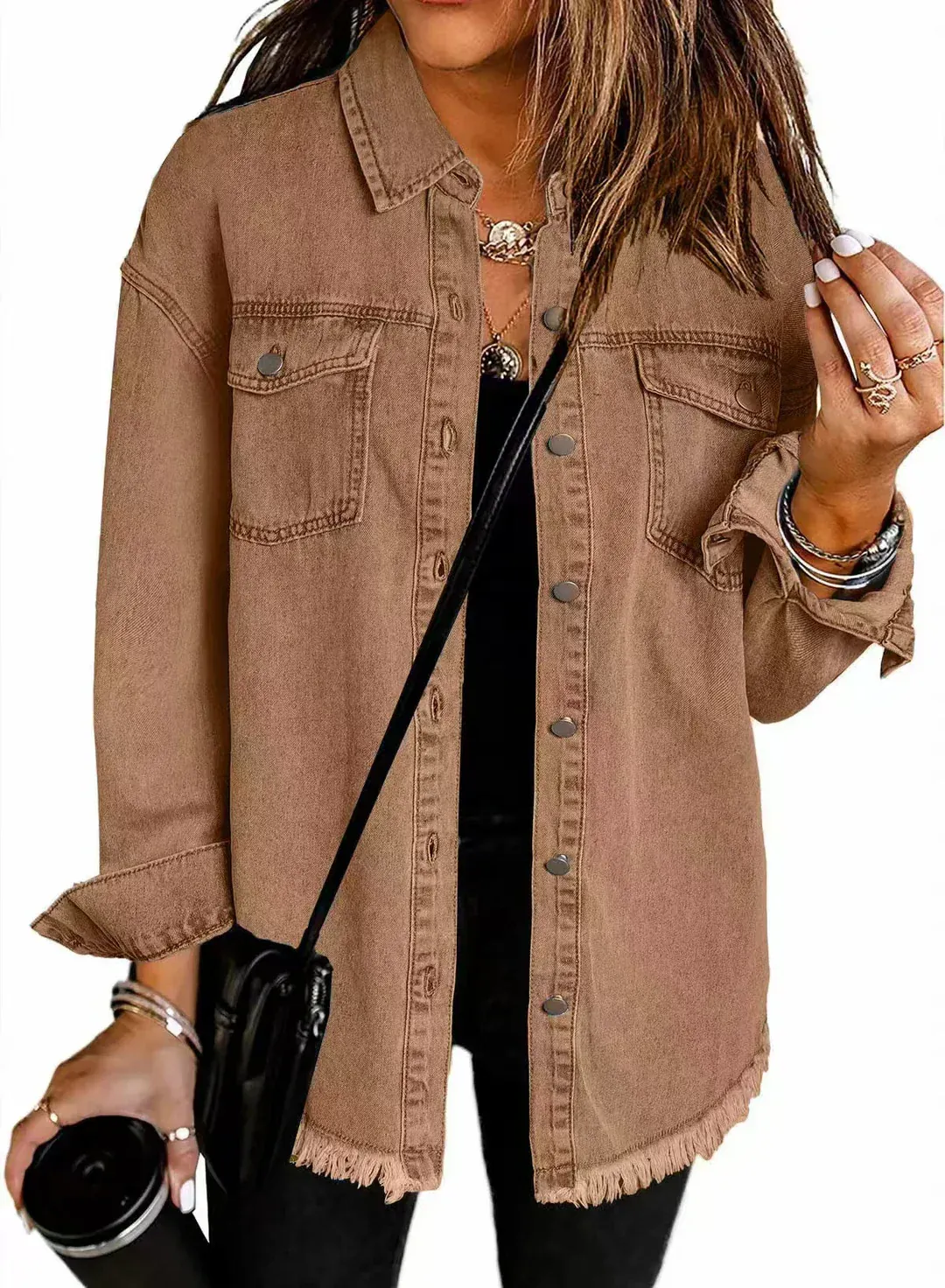 Women's denim jacket – Relaxed fit – Button fastening – Frayed hem – Casual style - Image 6