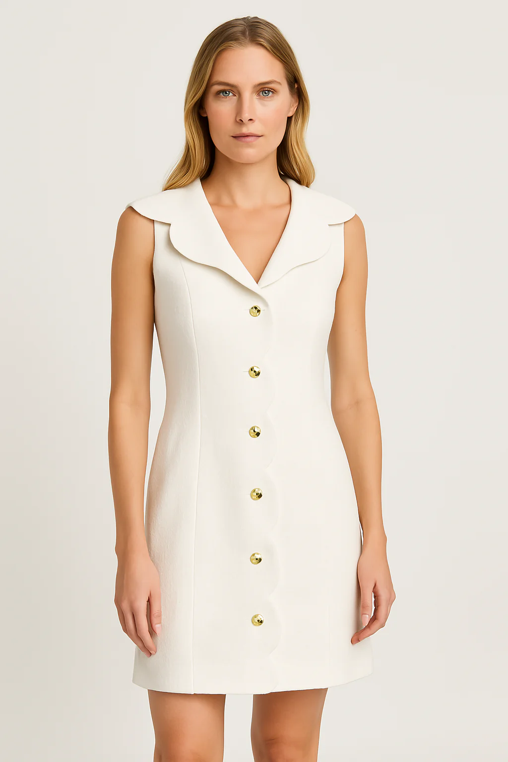 Women's Denim Dress – Tailored Fit – Sleeveless – With Collar and Button Closure - Image 2