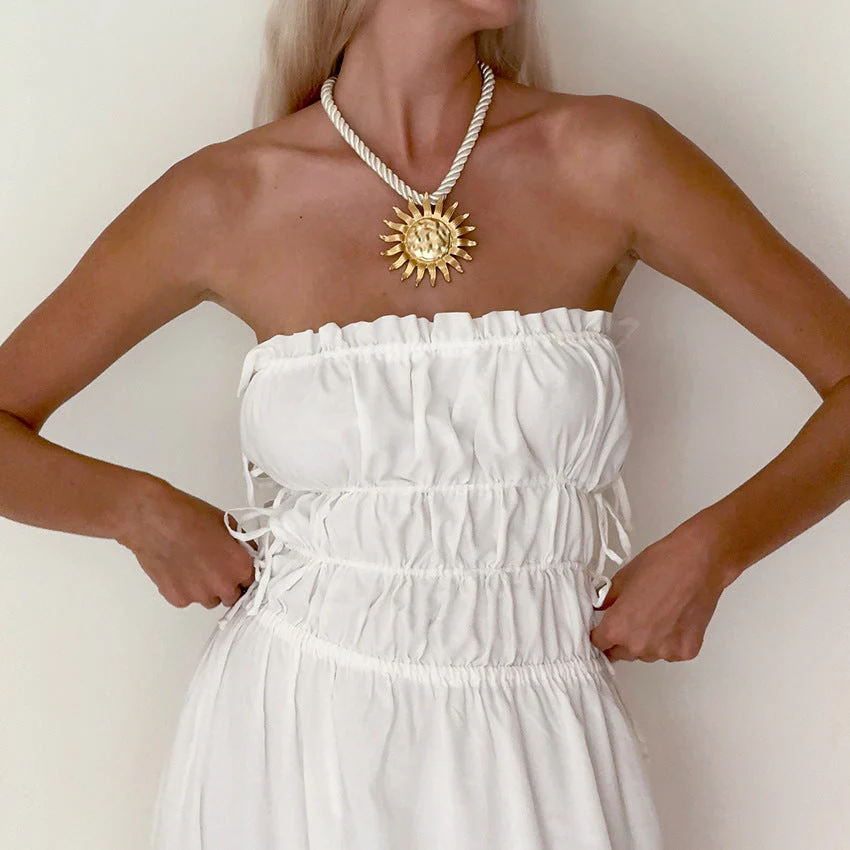 Ladies Strapless Dress – A-Line Fit – Adjustable Waist – Full-Length Elegance - Image 3