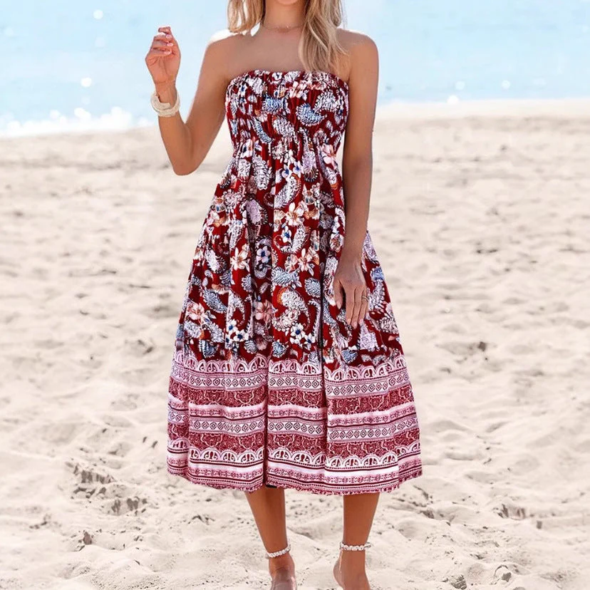 Ladies Strapless Dress – Cotton Blend – Flared Model – Floral Print – Convertible Design - Image 2