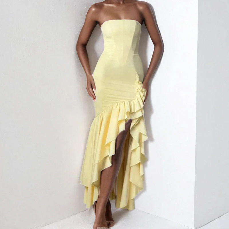 Ladies Strapless Dress – Slim Fit – Ruffles – Asymmetrical Ruffle Hem – Eveningwear - Image 7