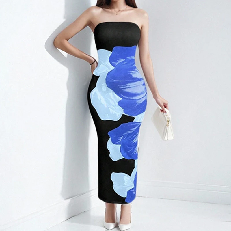 Women's Strapless Dress – Slim Fit – Silky Soft Fabric – Floral Print – Maxi Length - Image 4