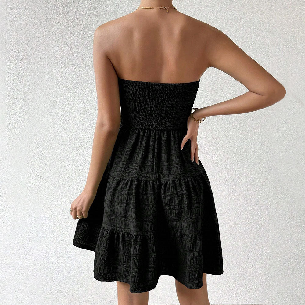 Women's strapless mini dress – Smocked bust – A-line fit – Layered skirt – Breathable - Image 2