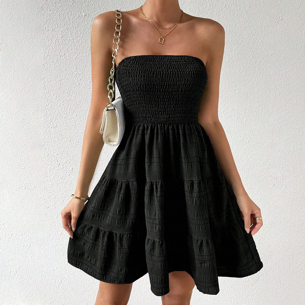 Women's strapless mini dress – Smocked bust – A-line fit – Layered skirt – Breathable - Image 3