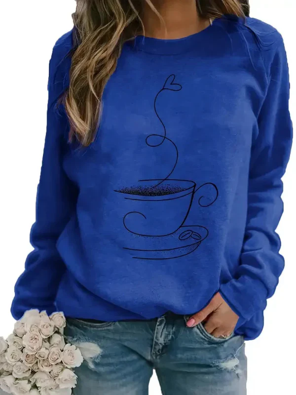 Women's Sweater – Relaxed Fit – Cotton Mix – Long Sleeves – Coffee Cup Print – Round Neck - Image 6
