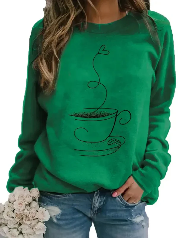 Women's Sweater – Relaxed Fit – Cotton Mix – Long Sleeves – Coffee Cup Print – Round Neck - Image 7