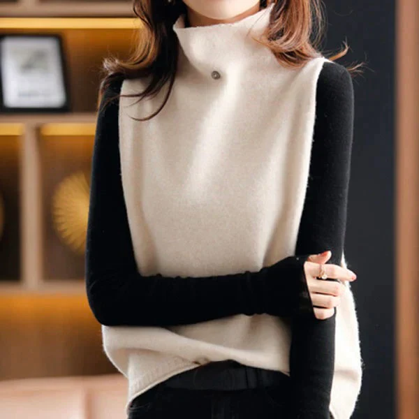 Ladies Sweater Vest – Wool Look – Relaxed Fit – Turtleneck – Knee Length - Image 4