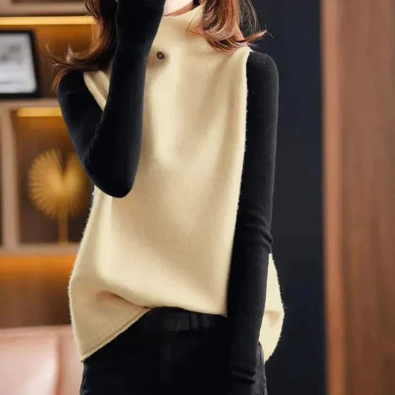 Ladies Sweater Vest – Wool Look – Relaxed Fit – Turtleneck – Knee Length - Image 5
