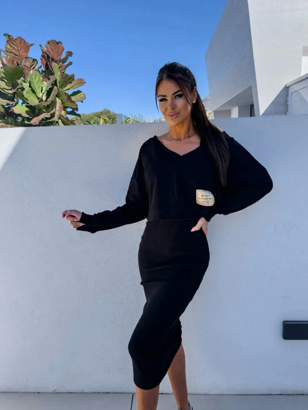 Women's Sweatshirt Dress Set – Slim Fit – Midi Length – V-Neck – Soft Cotton Blend - Image 9