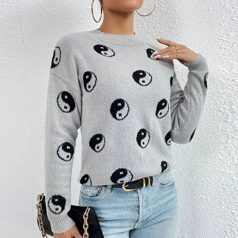 Women's Sweatshirt – Jacquard Knit – Relaxed Fit – Round Neck – Long Sleeves - Image 2