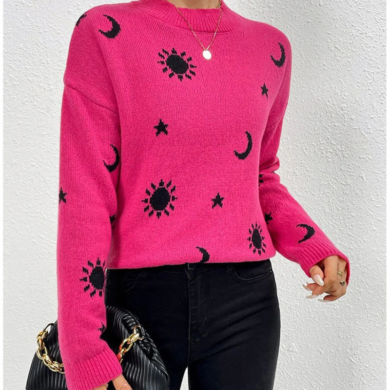 Women's Sweatshirt – Jacquard Knit – Relaxed Fit – Round Neck – Long Sleeves - Image 5