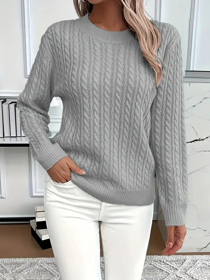 Women's Sweatshirt – Classic Fit – Cable Knit – Woollook – Long Sleeves - Image 6