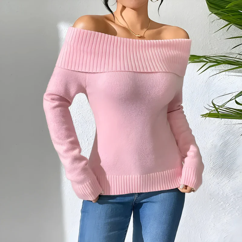 Women's sweatshirt – Off-shoulder – Slim fit – Knitted – Ribbed neckline and cuffs - Image 3