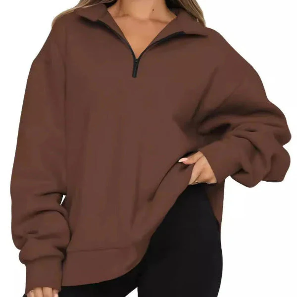 Women's Sweatshirt – Oversized Fit – Cotton – High Collar – Short Zip - Image 4