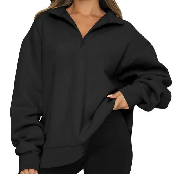 Women's Sweatshirt – Oversized Fit – Cotton – High Collar – Short Zip - Image 5