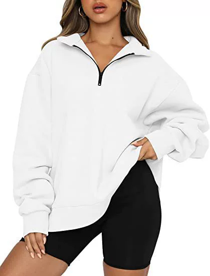Women's Sweatshirt – Oversized Fit – Cotton – High Collar – Short Zip - Image 6