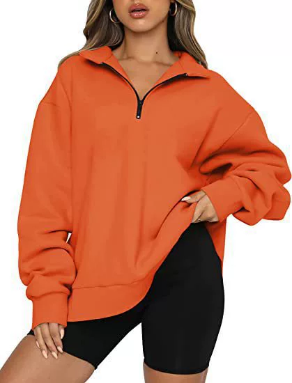 Women's Sweatshirt – Oversized Fit – Cotton – High Collar – Short Zip - Image 8