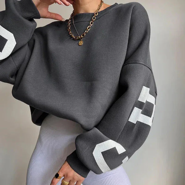 Women's Sweatshirt – Oversized Fit – Cotton Blend – Dropped Shoulders – Side Print - Image 3