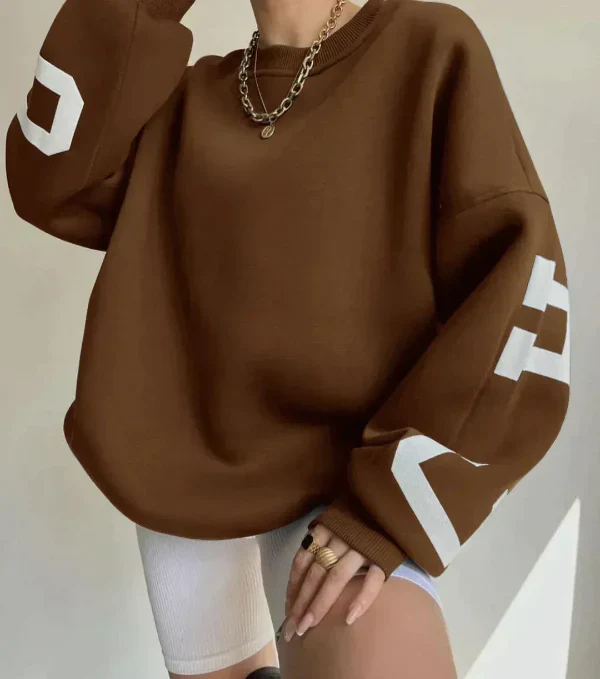 Women's Sweatshirt – Oversized Fit – Cotton Blend – Dropped Shoulders – Side Print - Image 4