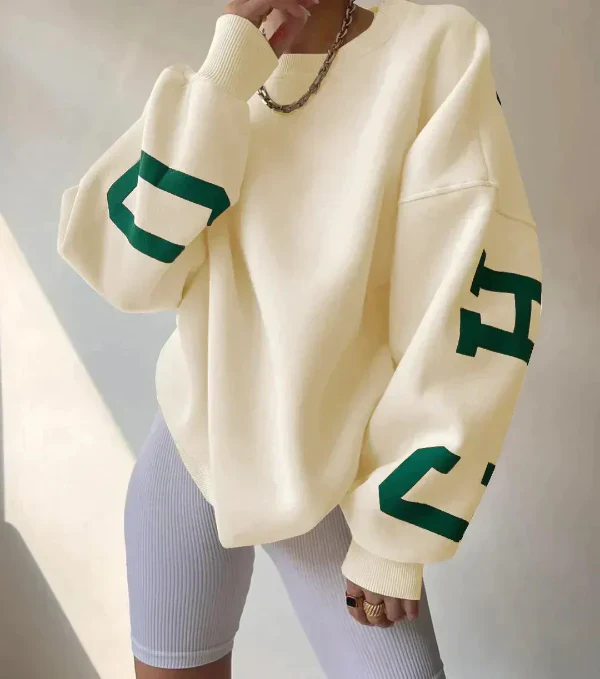 Women's Sweatshirt – Oversized Fit – Cotton Blend – Dropped Shoulders – Side Print - Image 5