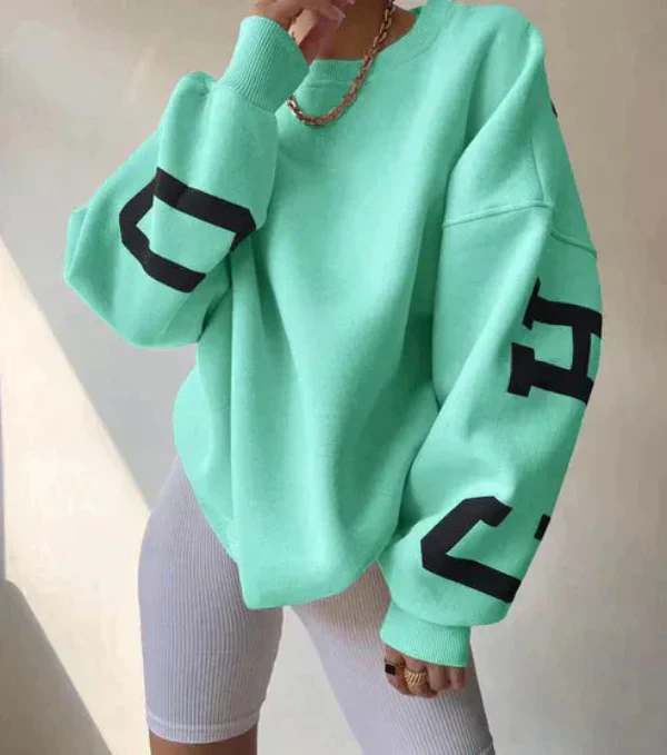 Women's Sweatshirt – Oversized Fit – Cotton Blend – Dropped Shoulders – Side Print - Image 6