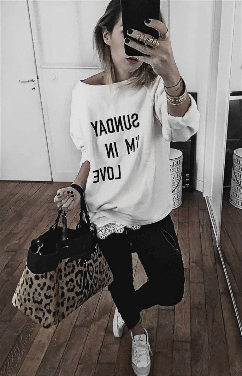 Women's Sweatshirt – Oversized Fit – Slogan Print – Cotton – Long Sleeves Casual - Image 2