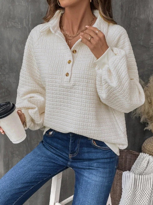 Women's Sweatshirt – Oversized Fit – Textured Knit – Half Button Placket – Casual Look - Image 2