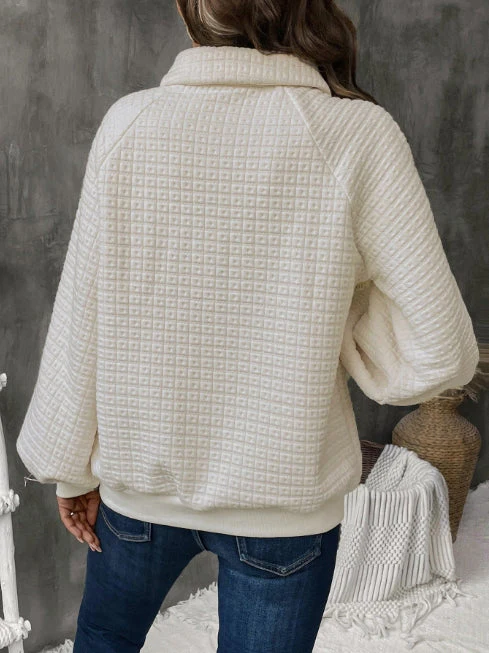 Women's Sweatshirt – Oversized Fit – Textured Knit – Half Button Placket – Casual Look - Image 3