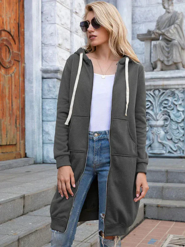 Women's Sweatshirt – Oversized Fit – Soft Cotton – Long Length – With Hood - Image 2