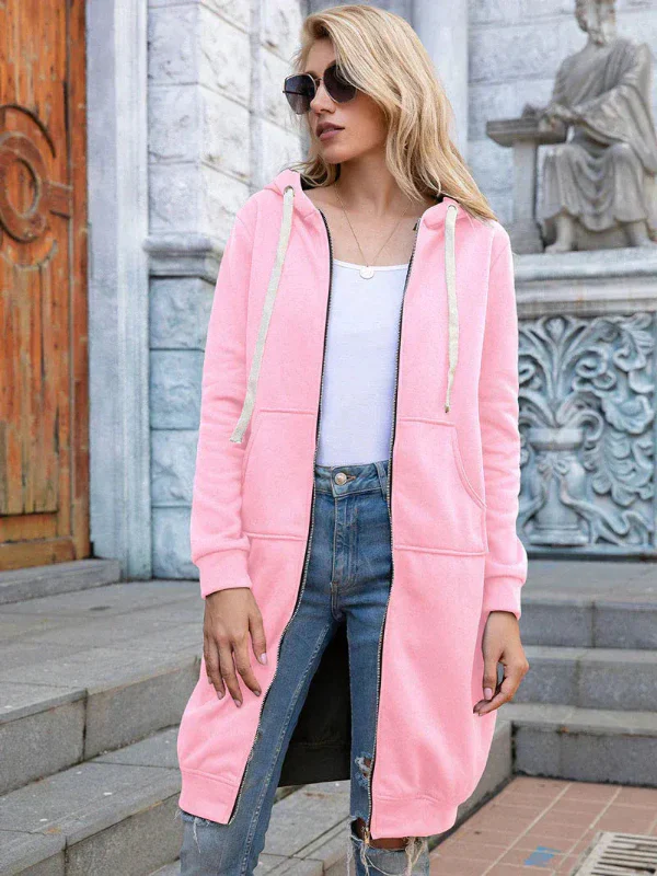 Women's Sweatshirt – Oversized Fit – Soft Cotton – Long Length – With Hood - Image 5