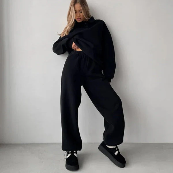 Women's Sweatshirt – Relaxed Fit – Fleece Fabric – Collar – Long Sleeve Casual Top - Image 2