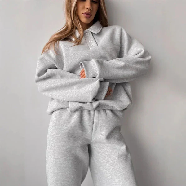 Women's Sweatshirt – Relaxed Fit – Fleece Fabric – Collar – Long Sleeve Casual Top - Image 3