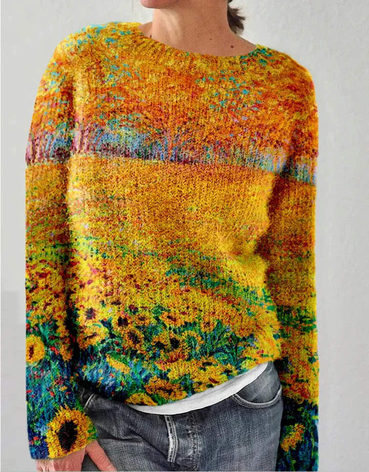 Women's Sweatshirt – Relaxed Fit – Wool – Embroidered Flowers – Long Sleeve Casual