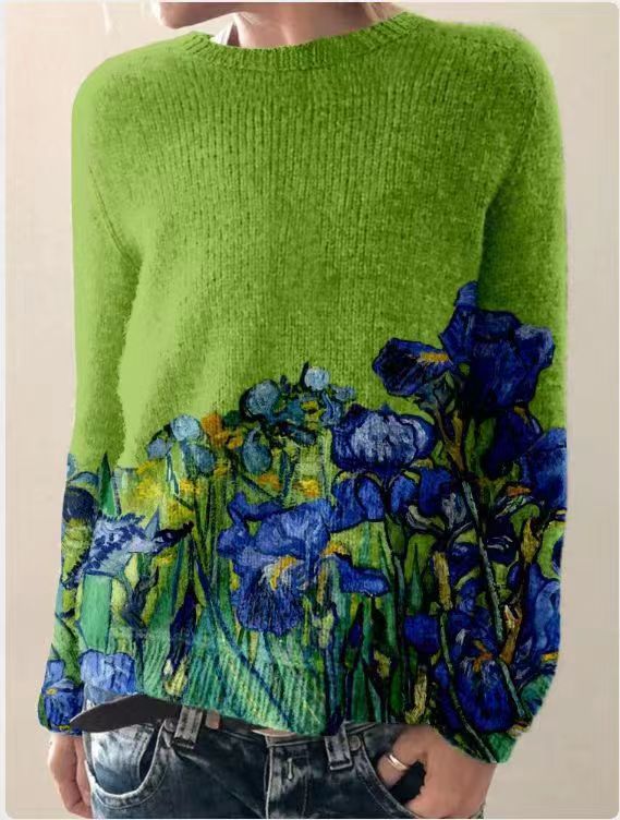 Women's Sweatshirt – Relaxed Fit – Wool – Embroidered Flowers – Long Sleeve Casual - Image 4