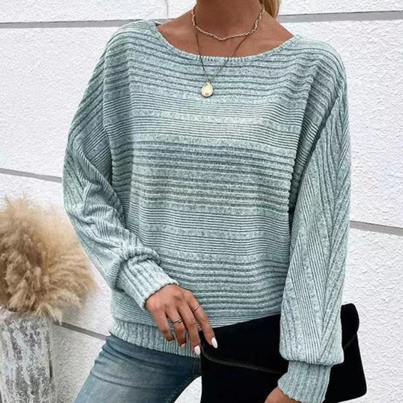 Women's Sweatshirt – Relaxed Fit – Dolman Sleeves – Ribbed Texture – Wide Neckline - Image 6