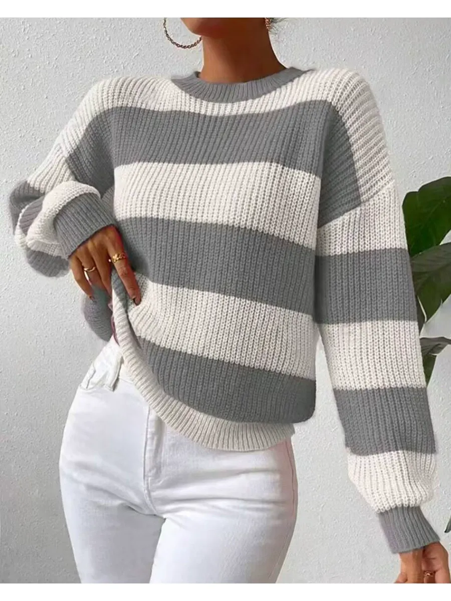 Ladies Sweatshirt – Ribbed – Loose-fitting – Balloon Sleeves – Round Neck – Long - Image 3