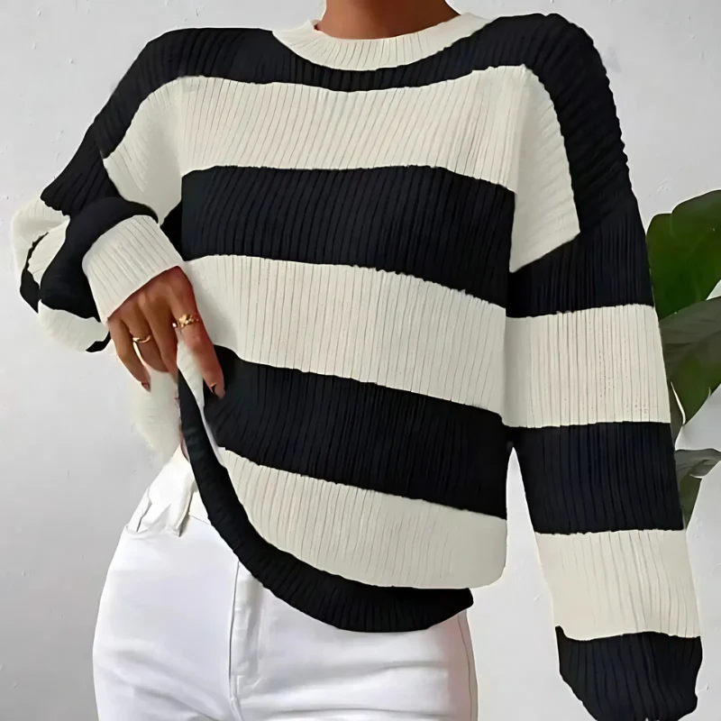 Ladies Sweatshirt – Ribbed – Loose-fitting – Balloon Sleeves – Round Neck – Long - Image 4