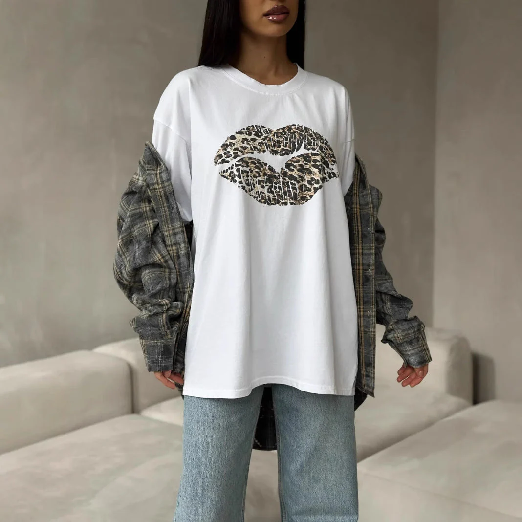 Ladies T-shirt – Loose Fit – Breathable Material – Leopard Lips Print – Short Sleeve - Image 2