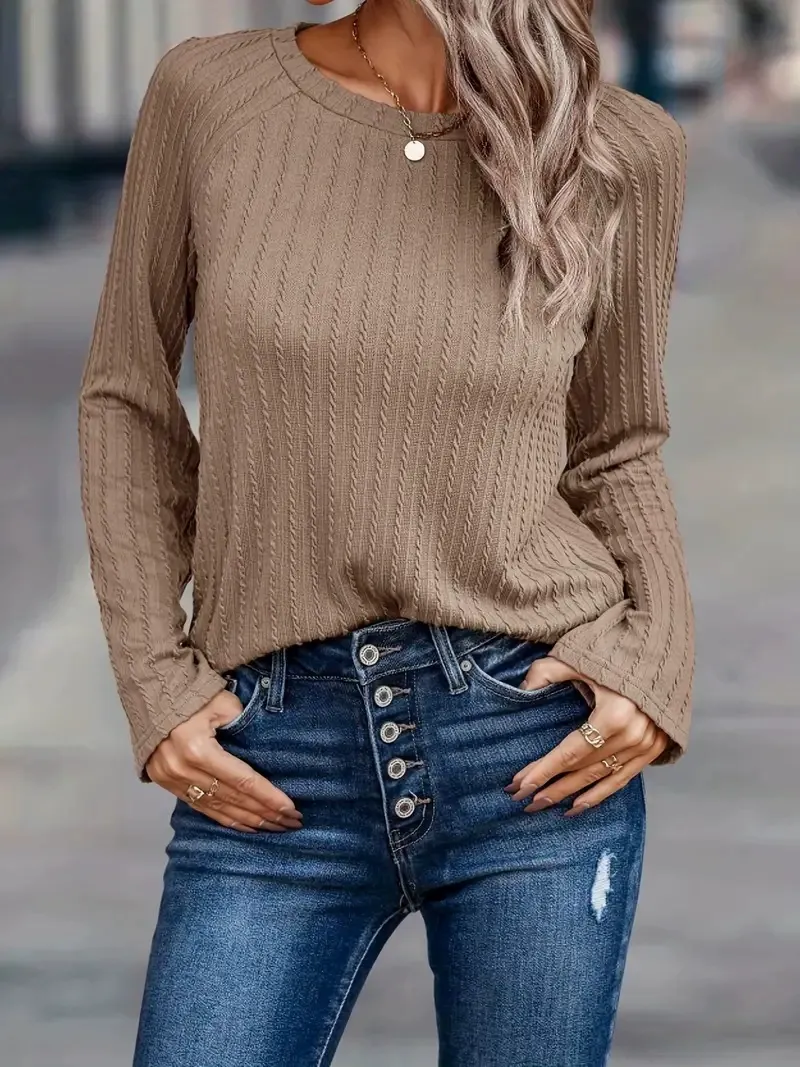 Women's T-shirt – Ribbed – Relaxed Fit – Long Sleeve – Round Neck - Image 2