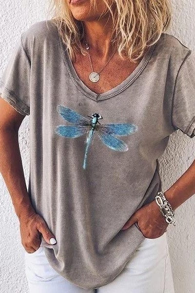 Women's T-shirt V-neck – Relaxed Fit – Breathable – Dragonfly Print – Short Sleeves - Image 5