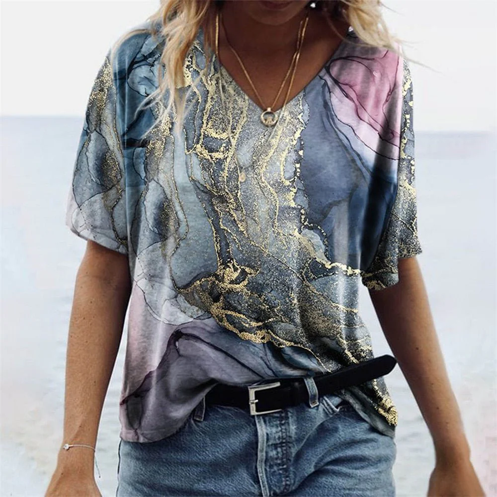 Women's T-shirt – V-neck – Relaxed Fit – Short Sleeve – Breathable Boho Design - Image 4