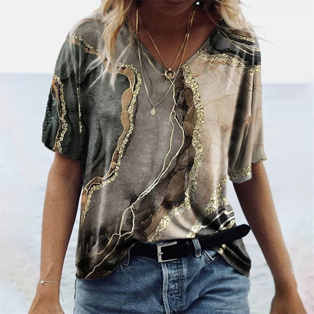 Women's T-shirt – V-neck – Relaxed Fit – Short Sleeve – Breathable Boho Design - Image 6
