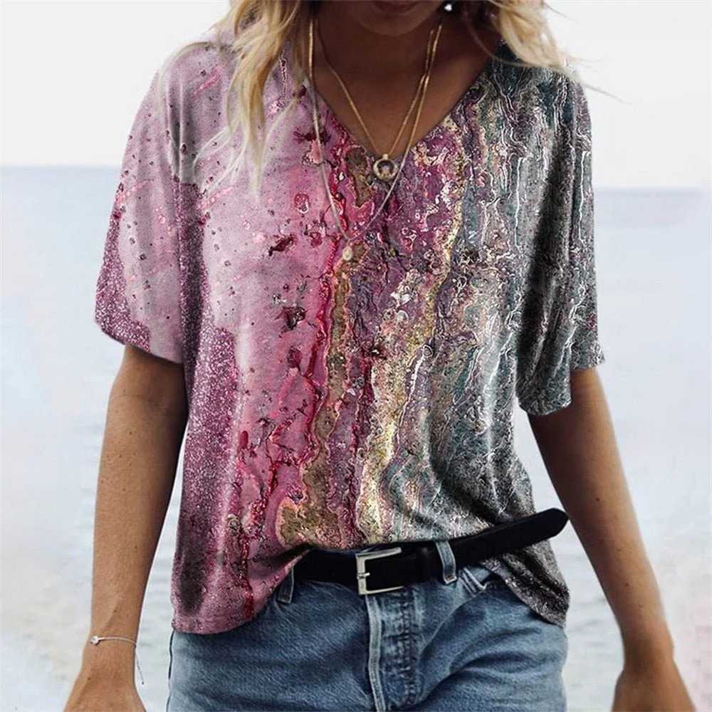 Women's T-shirt – V-neck – Relaxed Fit – Short Sleeve – Breathable Boho Design - Image 7