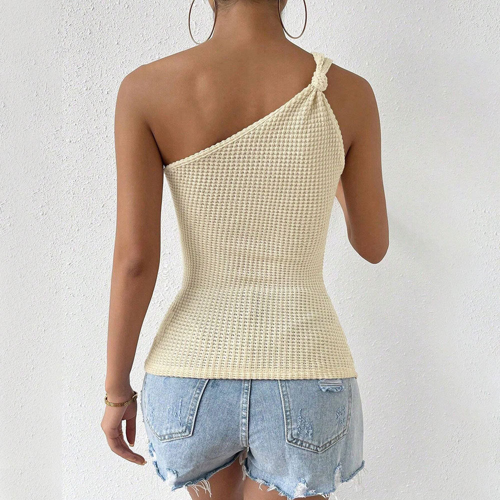 Women's Tank Top – One-Shoulder Button Strap – Slim Fit – Soft Knit Fabric – Crop Top - Image 2