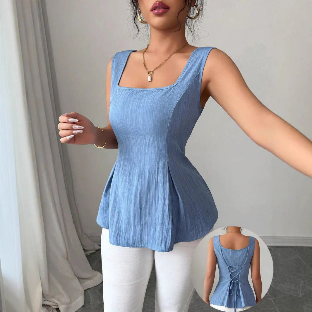 Women's Tanktop – Slim Fit – Soft Ribbed Fabric – Square Neck – Casual Look - Image 3