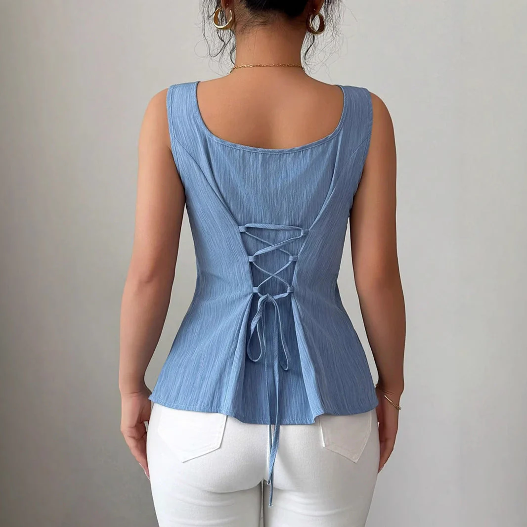 Women's Tanktop – Slim Fit – Soft Ribbed Fabric – Square Neck – Casual Look - Image 4