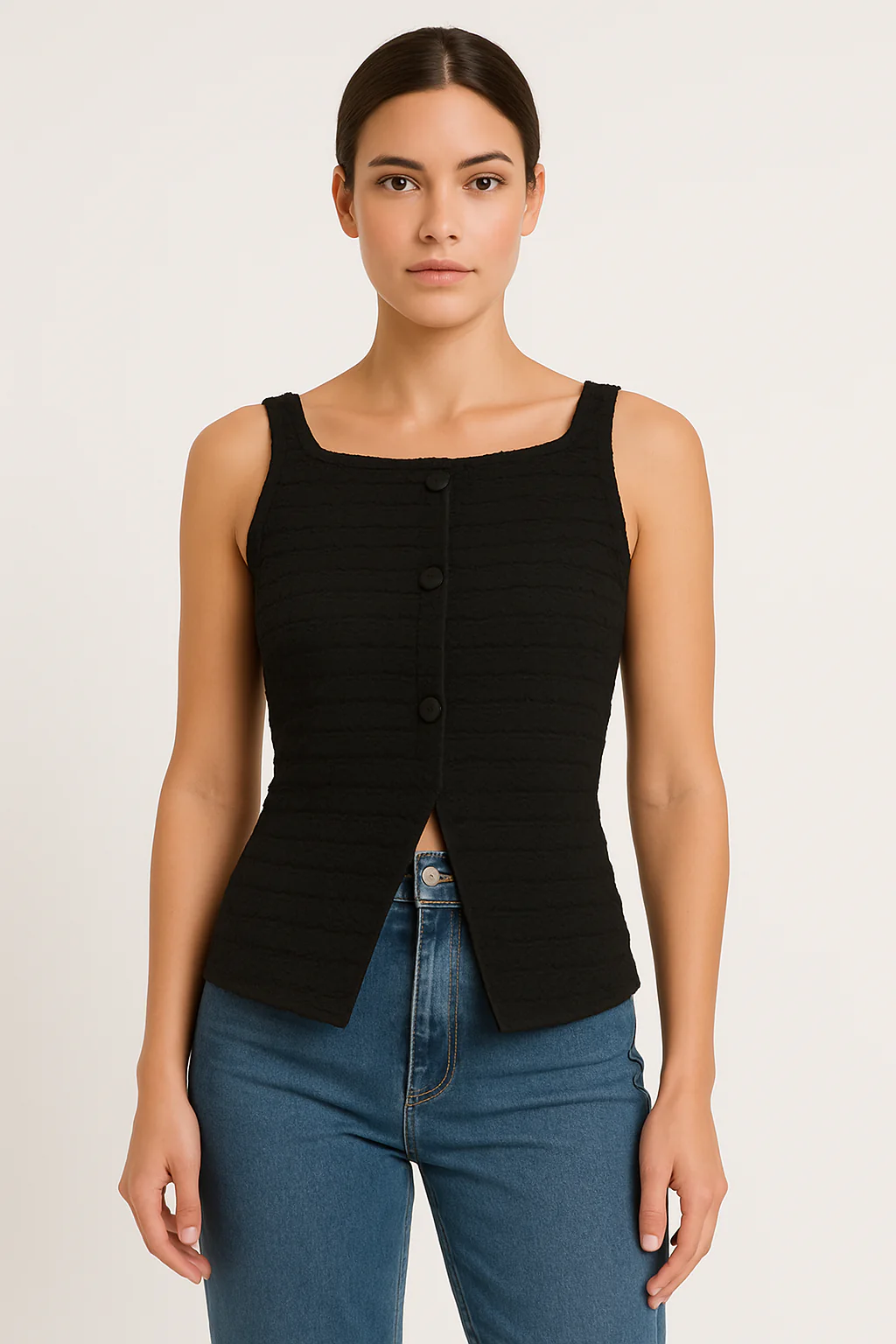Women's Tank Top – Slim Fit – Ribbed Texture – Soft Fabric – Front Seam – Sleeveless - Image 2